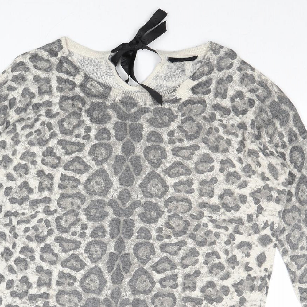 Wallis Womens Grey Boat Neck Animal Print Acrylic Pullover Jumper Size S - Leopard Print