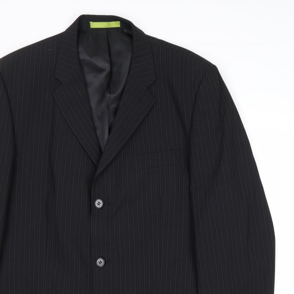Burton Mens Black Striped Polyester Jacket Suit Jacket Size 40 Regular