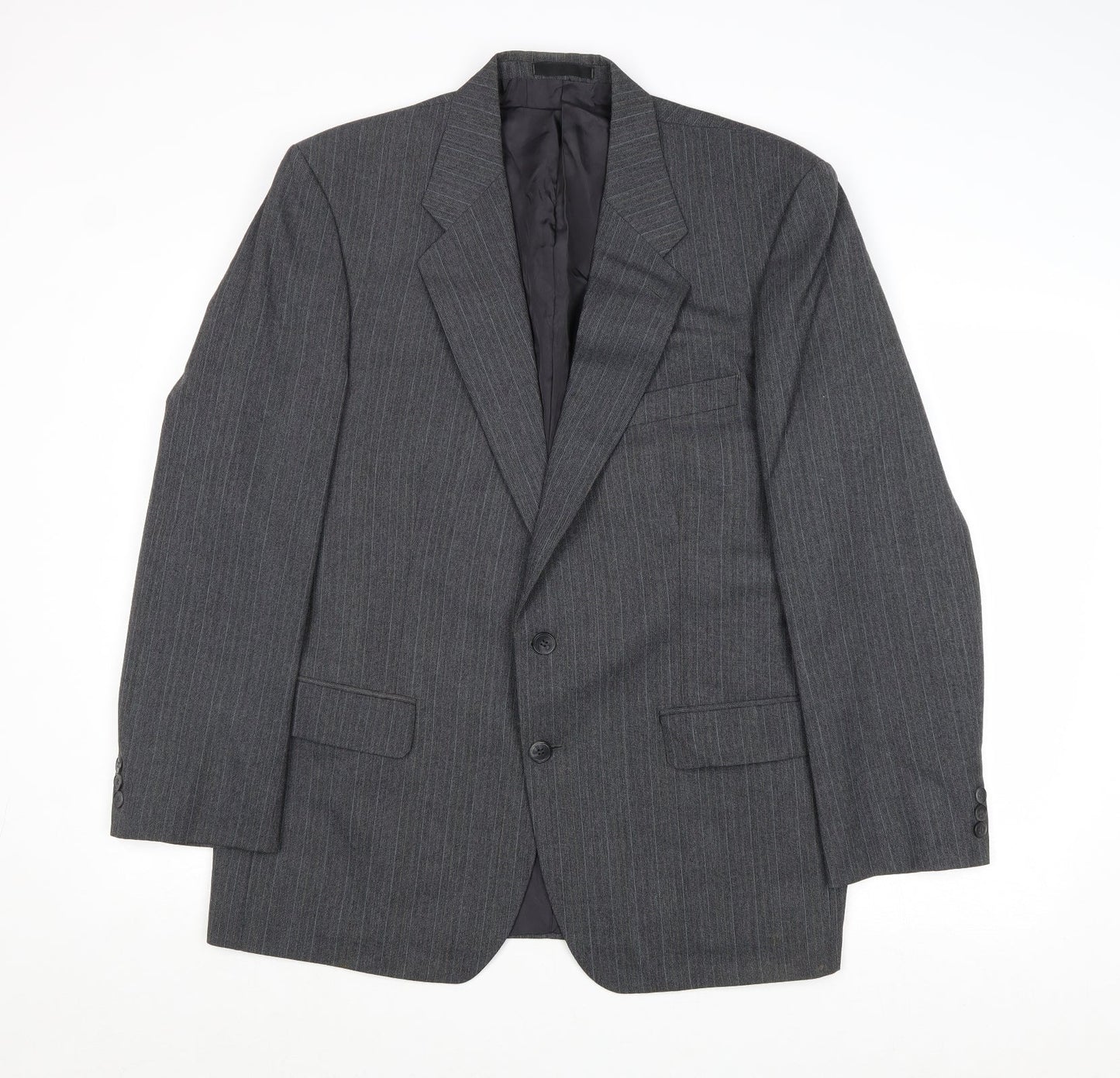St Michael Mens Grey Striped Polyester Jacket Suit Jacket Size 42 Regular