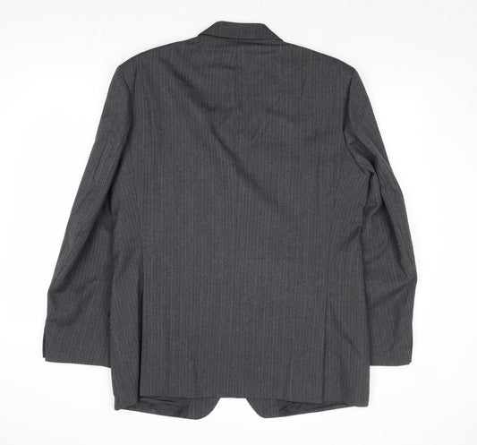 St Michael Mens Grey Striped Polyester Jacket Suit Jacket Size 42 Regular