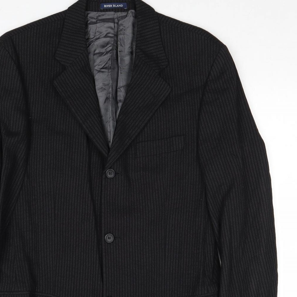 River Island Mens Black Striped Wool Jacket Suit Jacket Size 40 Regular