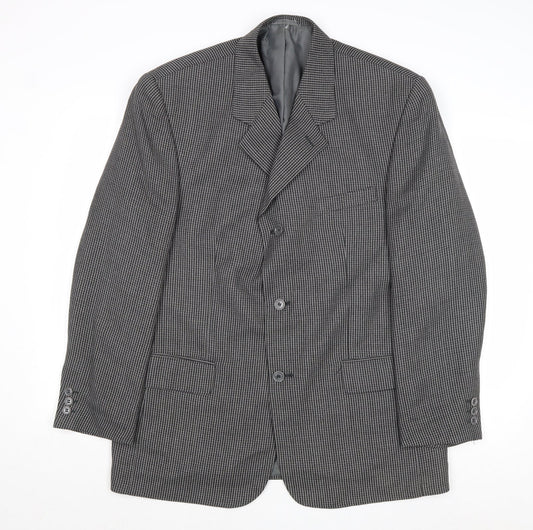 Classic Mens Grey Geometric Polyester Jacket Suit Jacket Size 44 Regular