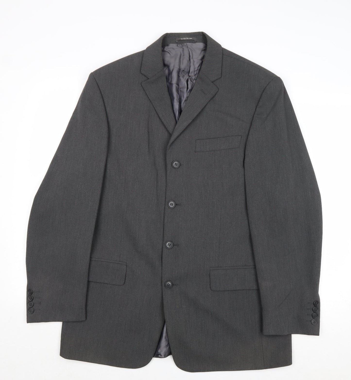 River Island Mens Grey Polyester Jacket Suit Jacket Size 40 Regular