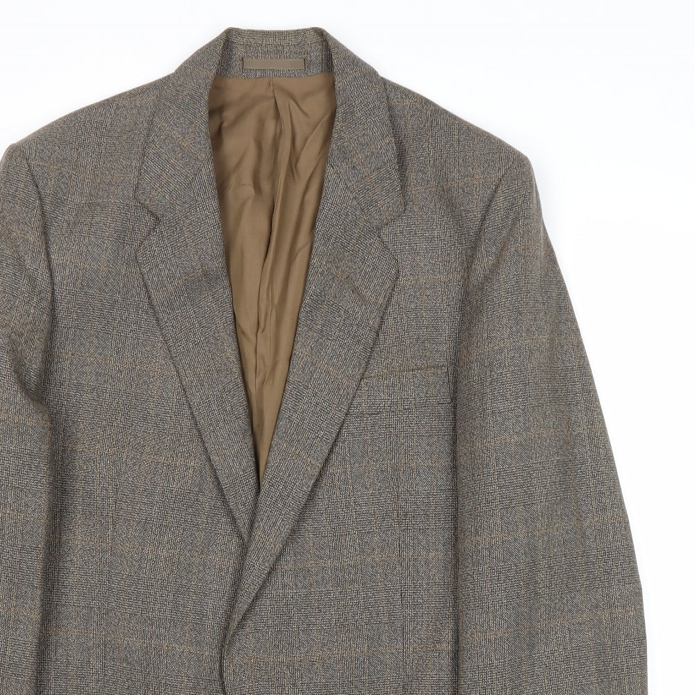 Sumrie Mens Grey Plaid Wool Jacket Blazer Size 38 Regular