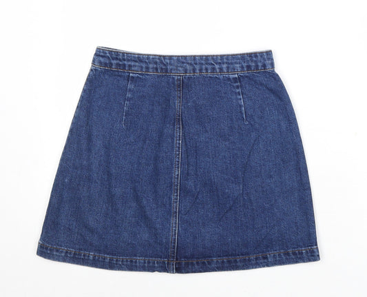 Topshop Womens Blue Cotton A-Line Skirt Size 26 in Button