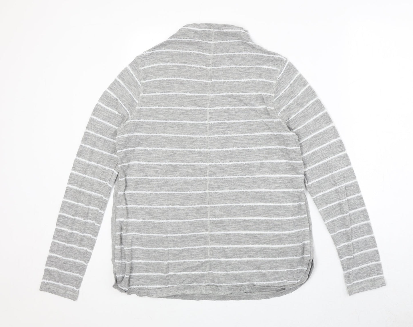 NEXT Womens Grey Striped Polyester Basic T-Shirt Size 14 Mock Neck
