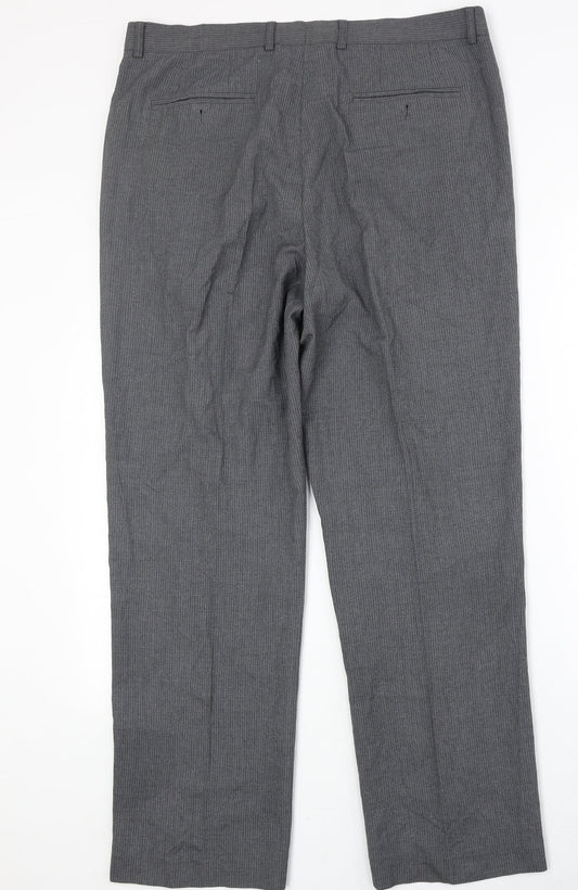 Burton Mens Grey Striped Polyester Dress Pants Trousers Size 36 in Regular Zip