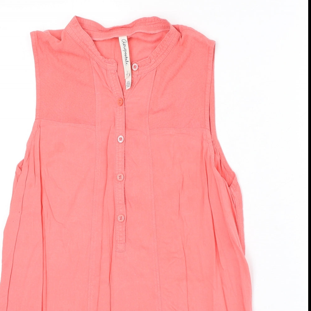Aeropostal Womens Pink Viscose Basic Button-Up Size S V-Neck