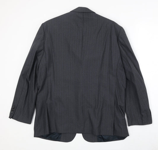 Wellington Mens Grey Striped Polyester Jacket Suit Jacket Size 42 Regular