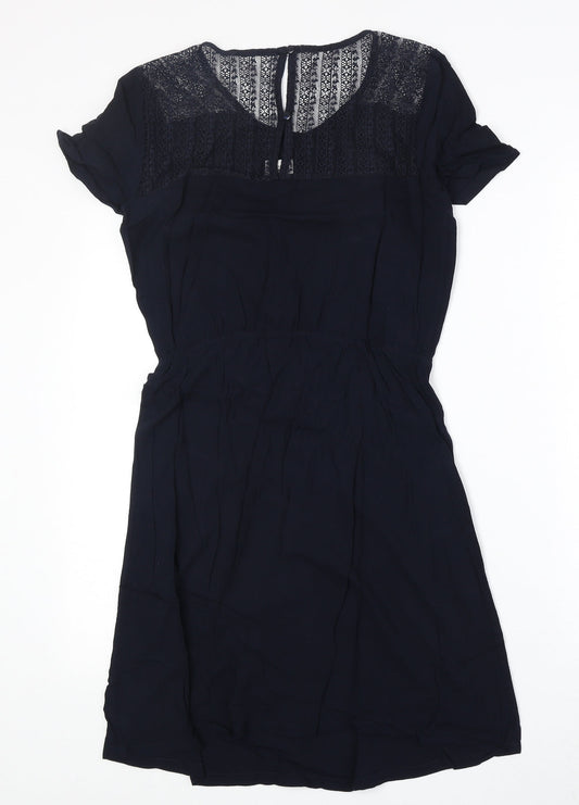 Jaquline de Young Womens Blue Polyester Fit & Flare Size 6 Round Neck Button