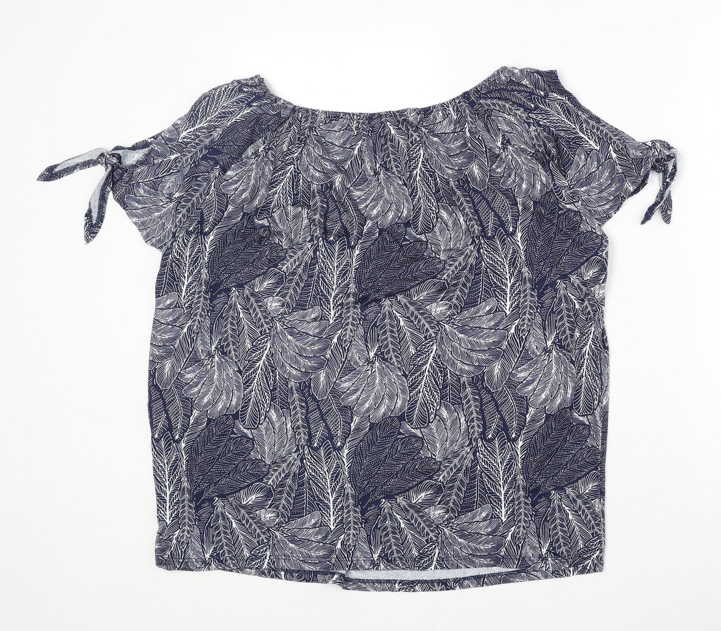 M&Co Womens Blue Geometric Viscose Basic T-Shirt Size 14 Round Neck