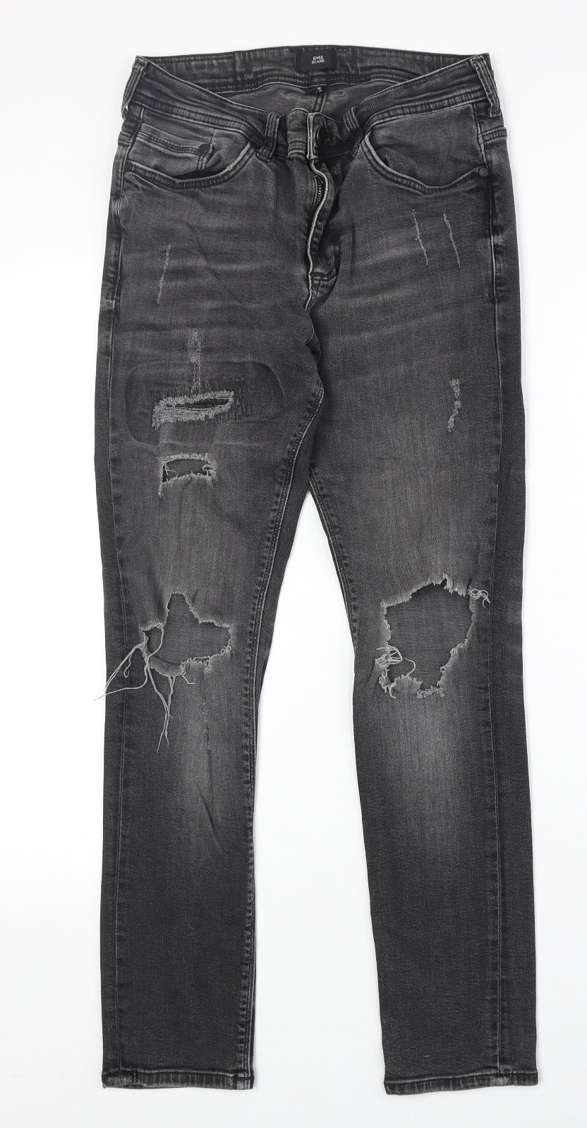 River Island Womens Black Cotton Straight Jeans Size 30 in Regular Zip