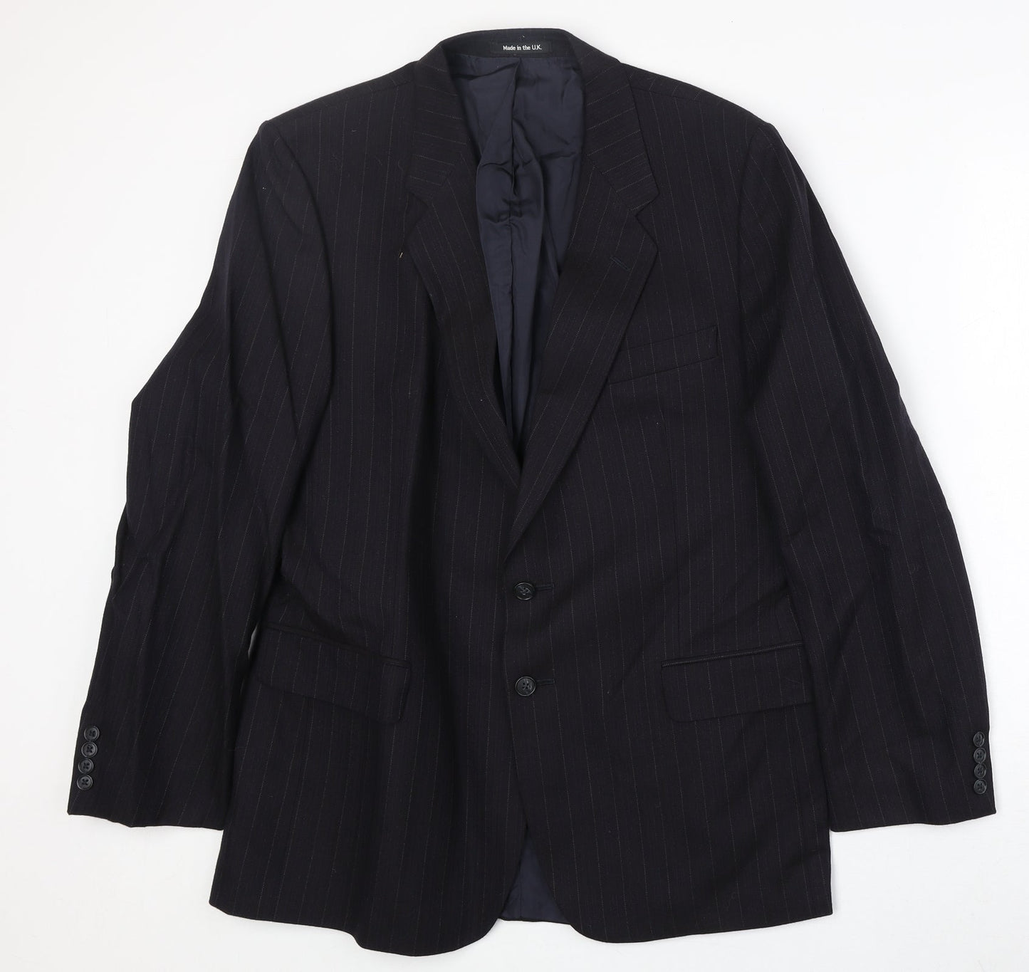 Marks and Spencer Mens Black Striped Wool Jacket Suit Jacket Size 42 Regular