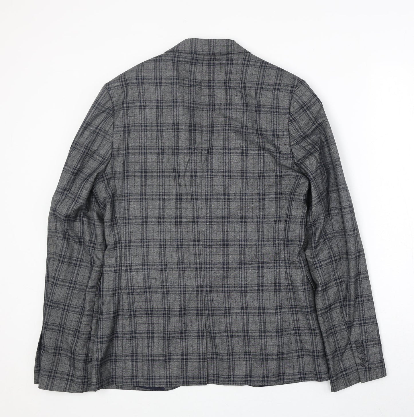 Topman Mens Grey Plaid Polyester Jacket Suit Jacket Size 38 Regular