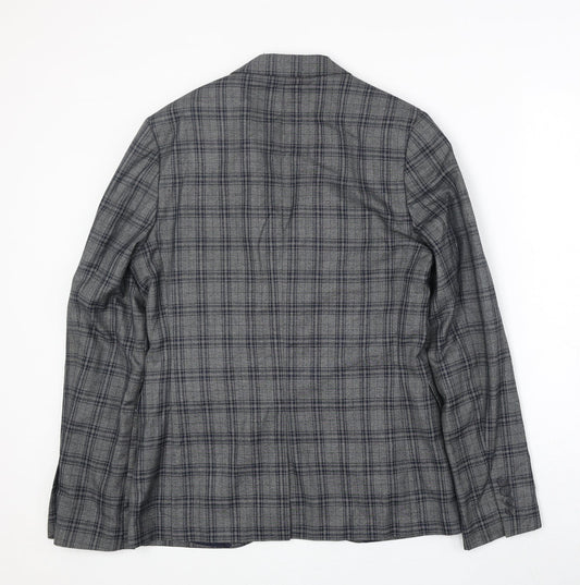 Topman Mens Grey Plaid Polyester Jacket Suit Jacket Size 38 Regular
