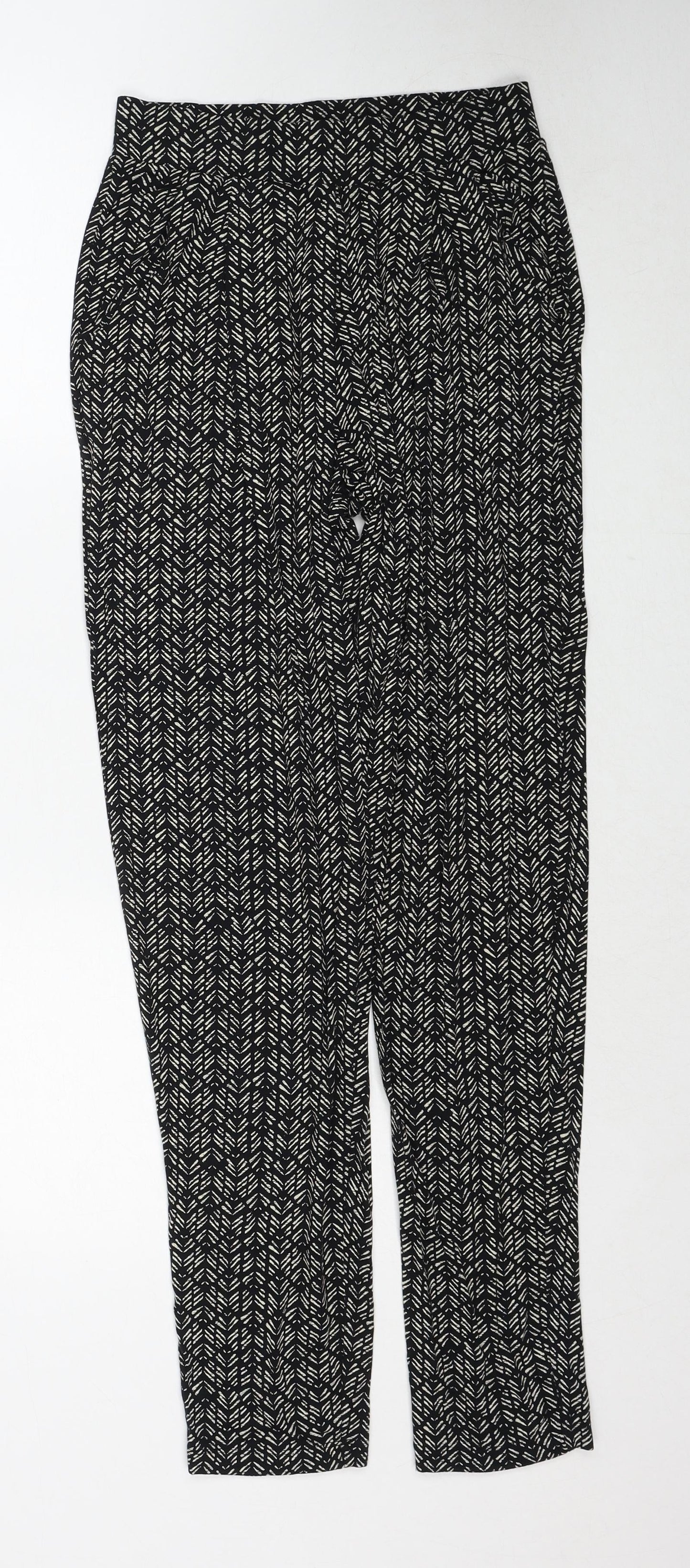 H&M Womens Black Geometric Viscose Trousers Size 6 Regular