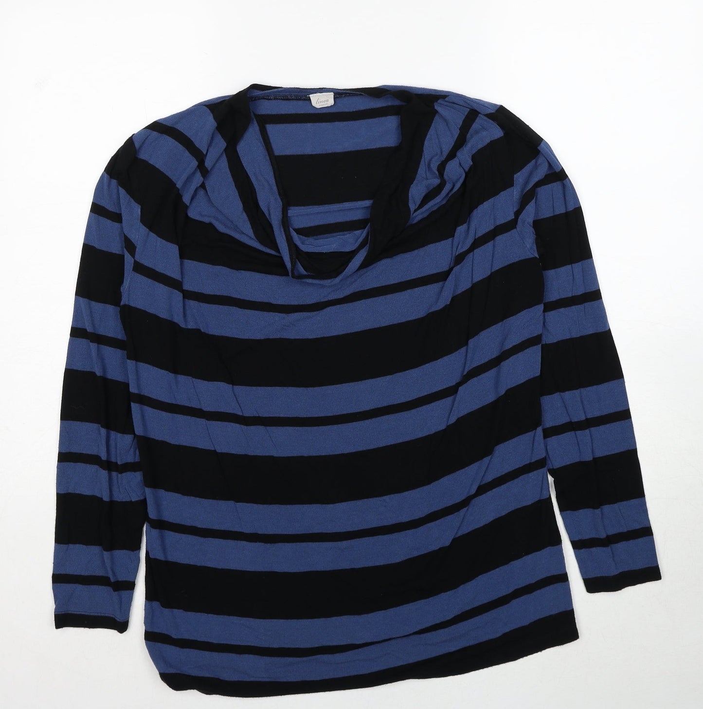 Linea Womens Blue Striped Viscose Basic Blouse Size L Cowl Neck