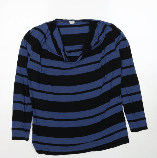 Linea Womens Blue Striped Viscose Basic Blouse Size L Cowl Neck