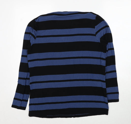 Linea Womens Blue Striped Viscose Basic Blouse Size L Cowl Neck