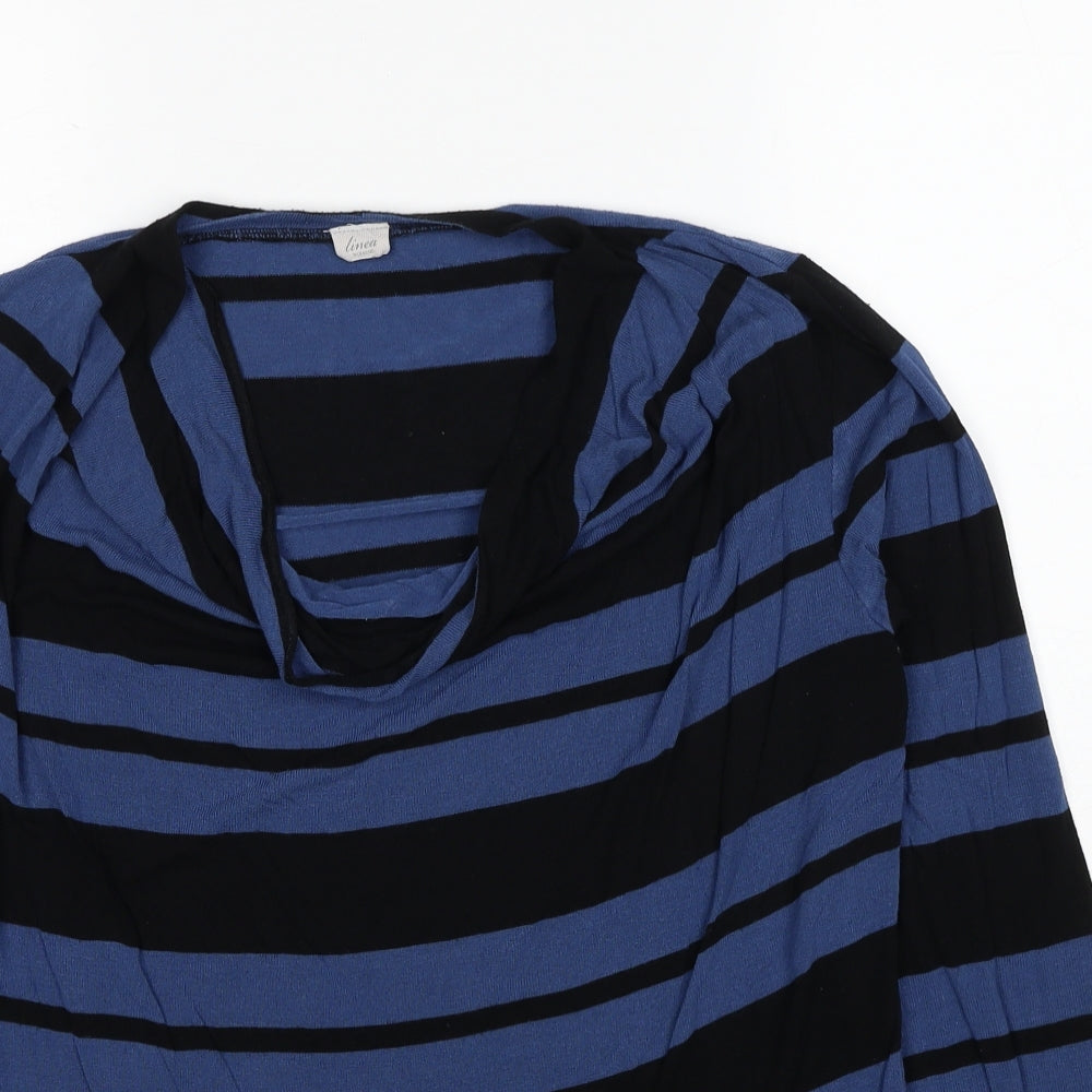 Linea Womens Blue Striped Viscose Basic Blouse Size L Cowl Neck