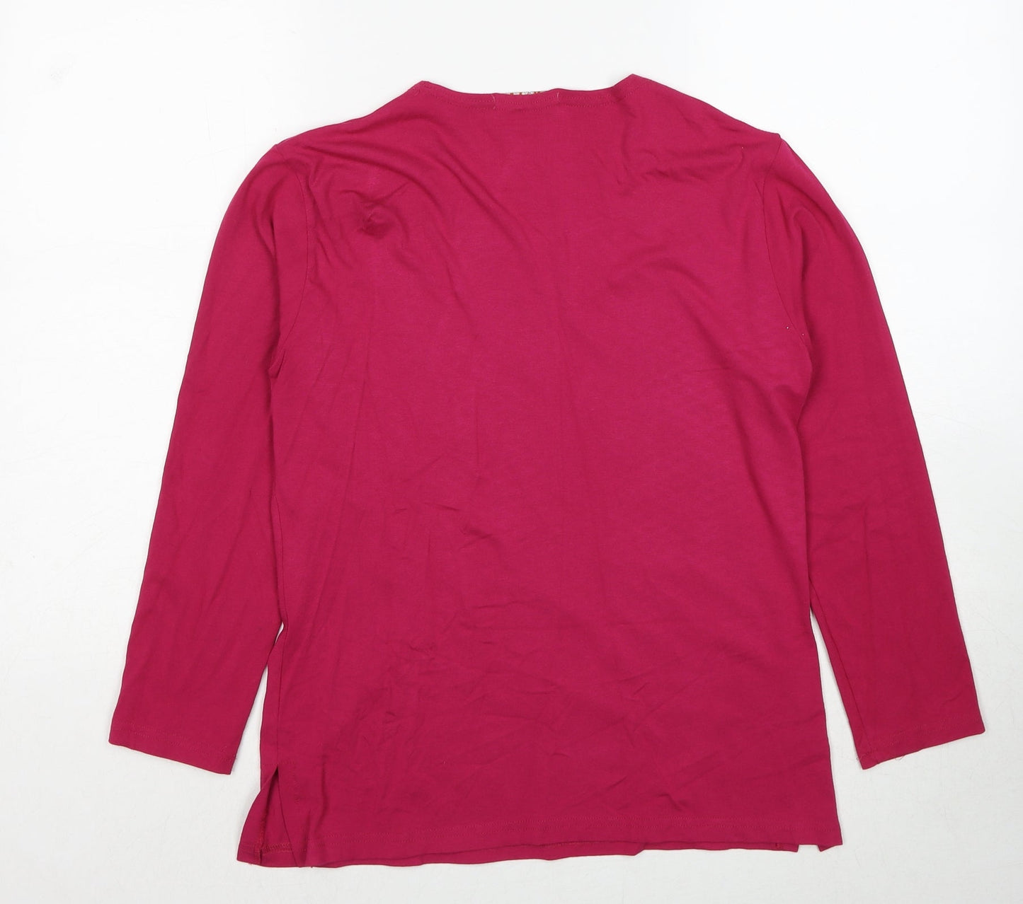 Tri&Pen Womens Pink Polyester Basic Blouse Size M Round Neck - Flower Detail