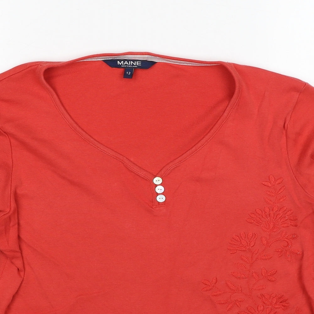 Debenhams Womens Orange Cotton Basic Blouse Size 12 V-Neck - Flower Detail