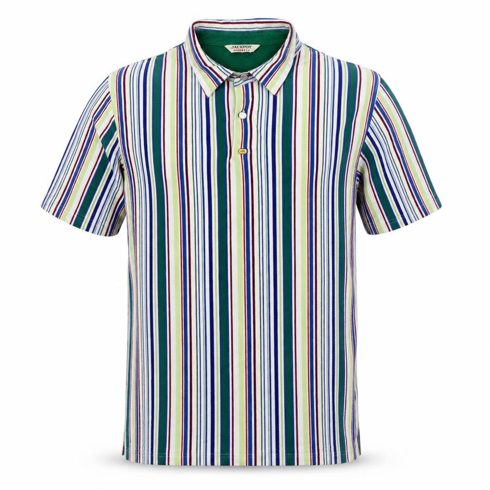 Jackpot Mens Multicoloured Striped Polyester Polo Size M Collared Pullover