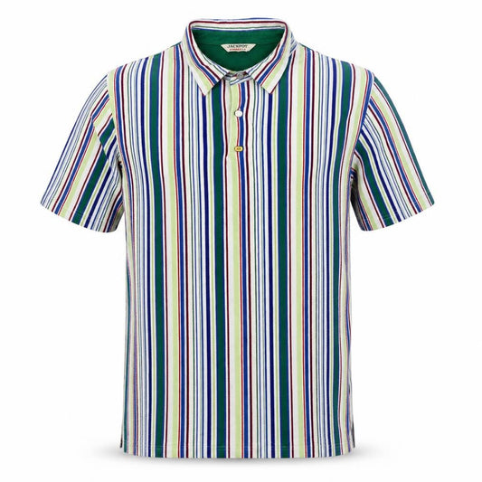 Jackpot Mens Multicoloured Striped Polyester Polo Size M Collared Pullover