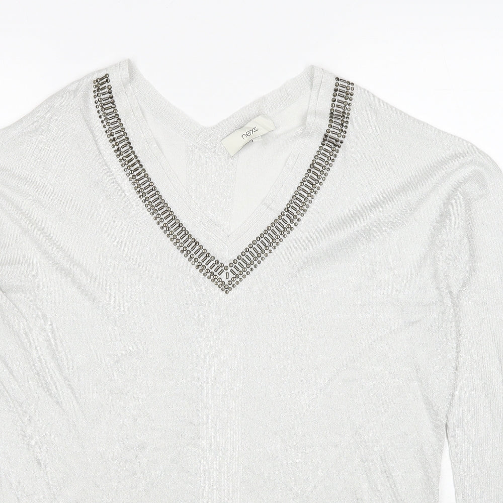 NEXT Womens Grey V-Neck Viscose Pullover Jumper Size 14