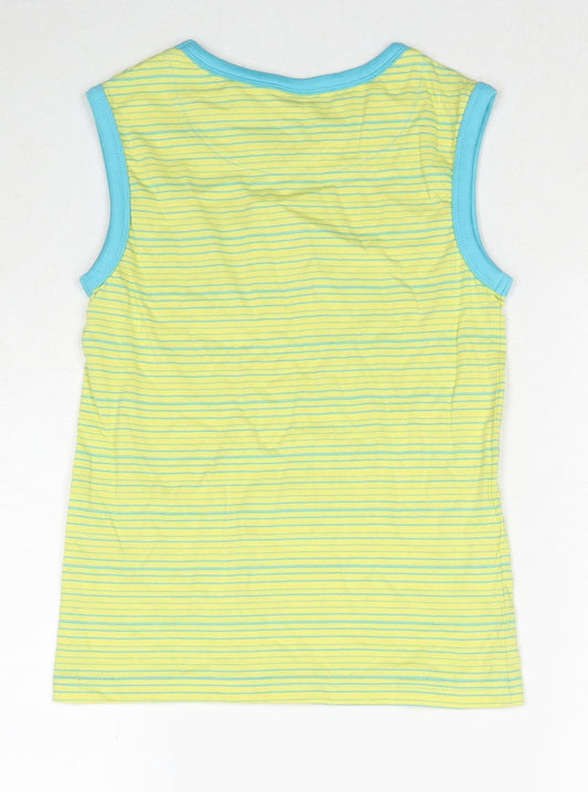 Jack Green Boys Yellow Striped Cotton Basic Tank Size 7-8 Years Round Neck Pullover