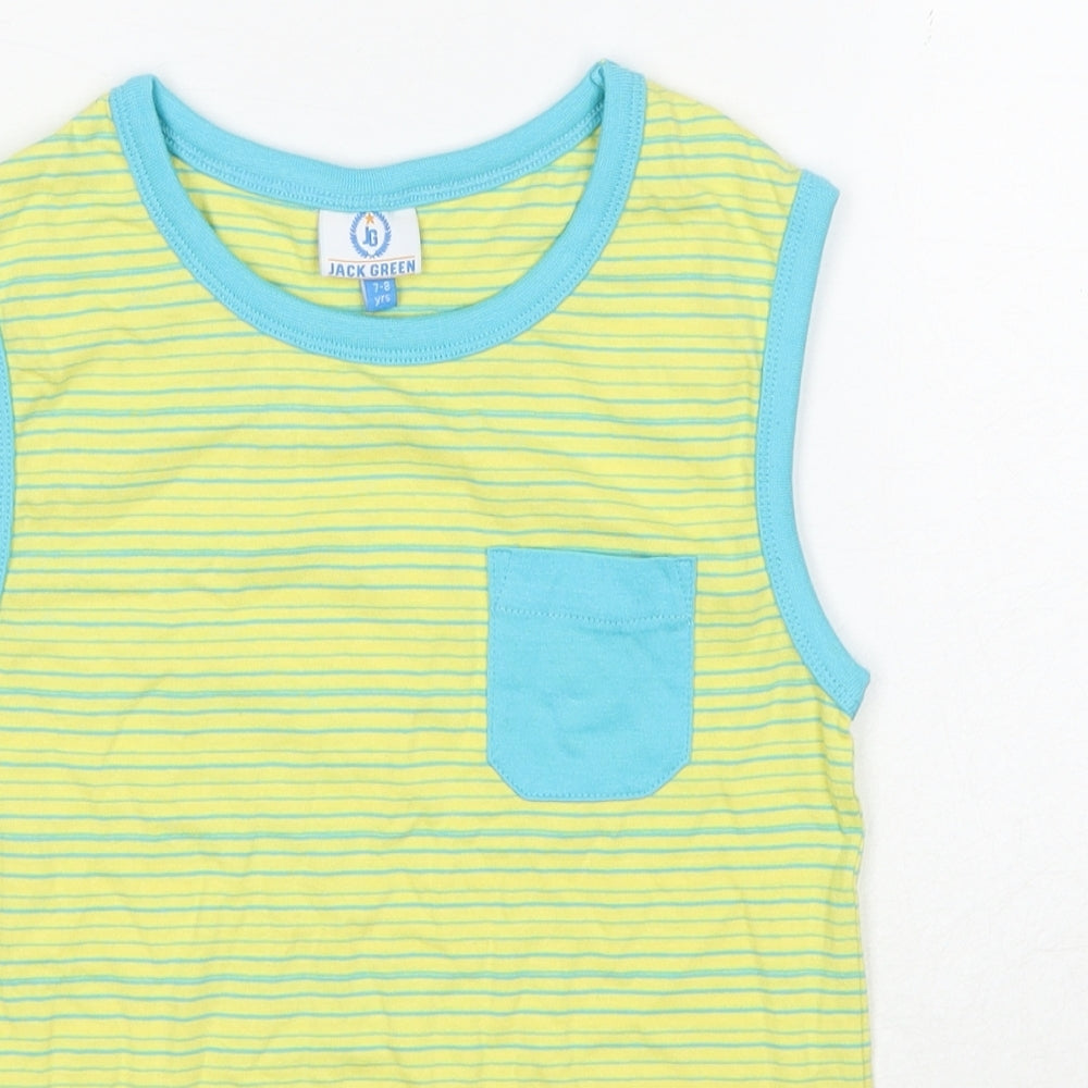 Jack Green Boys Yellow Striped Cotton Basic Tank Size 7-8 Years Round Neck Pullover
