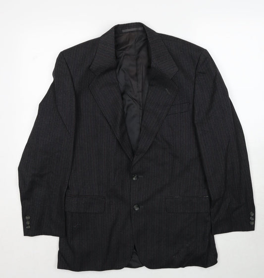 Label Mens Grey Striped Wool Jacket Suit Jacket Size 38 Regular
