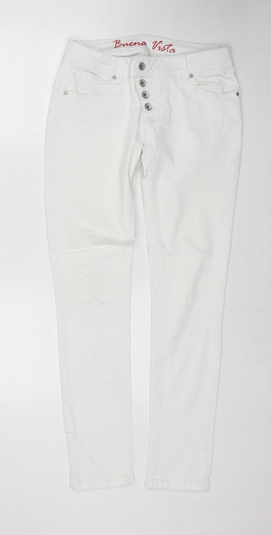 Buena Vista Womens White Cotton Skinny Jeans Size M Regular Button