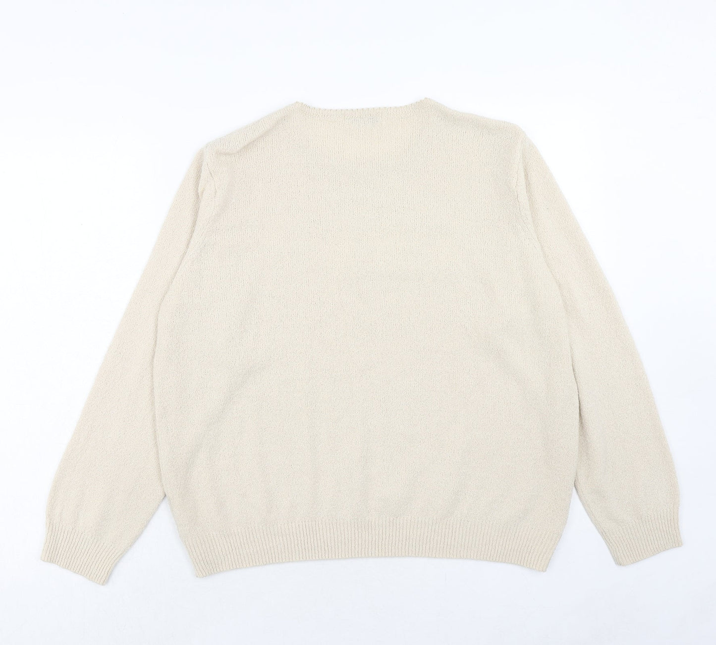 Berkertex Womens Beige Round Neck Acrylic Pullover Jumper Size 18 - Floral Detail