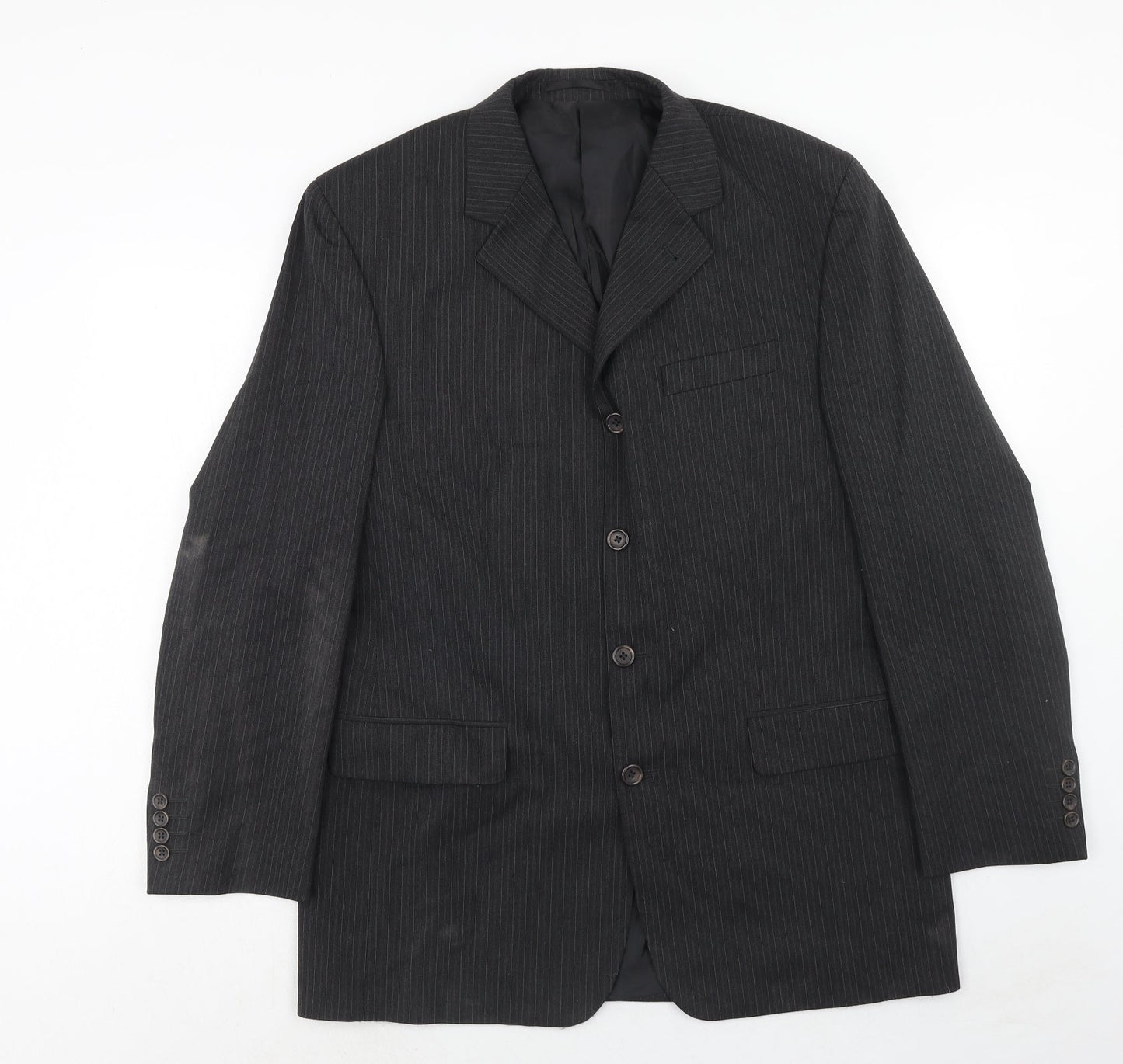 Armando Mens Grey Striped Polyester Jacket Suit Jacket Size 42 Regular