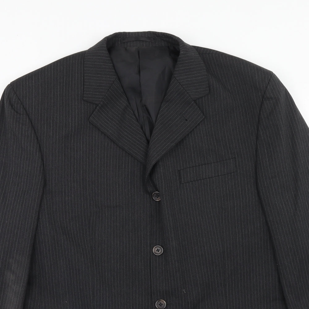 Armando Mens Grey Striped Polyester Jacket Suit Jacket Size 42 Regular