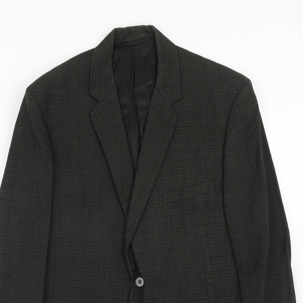 Burton Mens Grey Check Polyester Jacket Suit Jacket Size 40 Regular