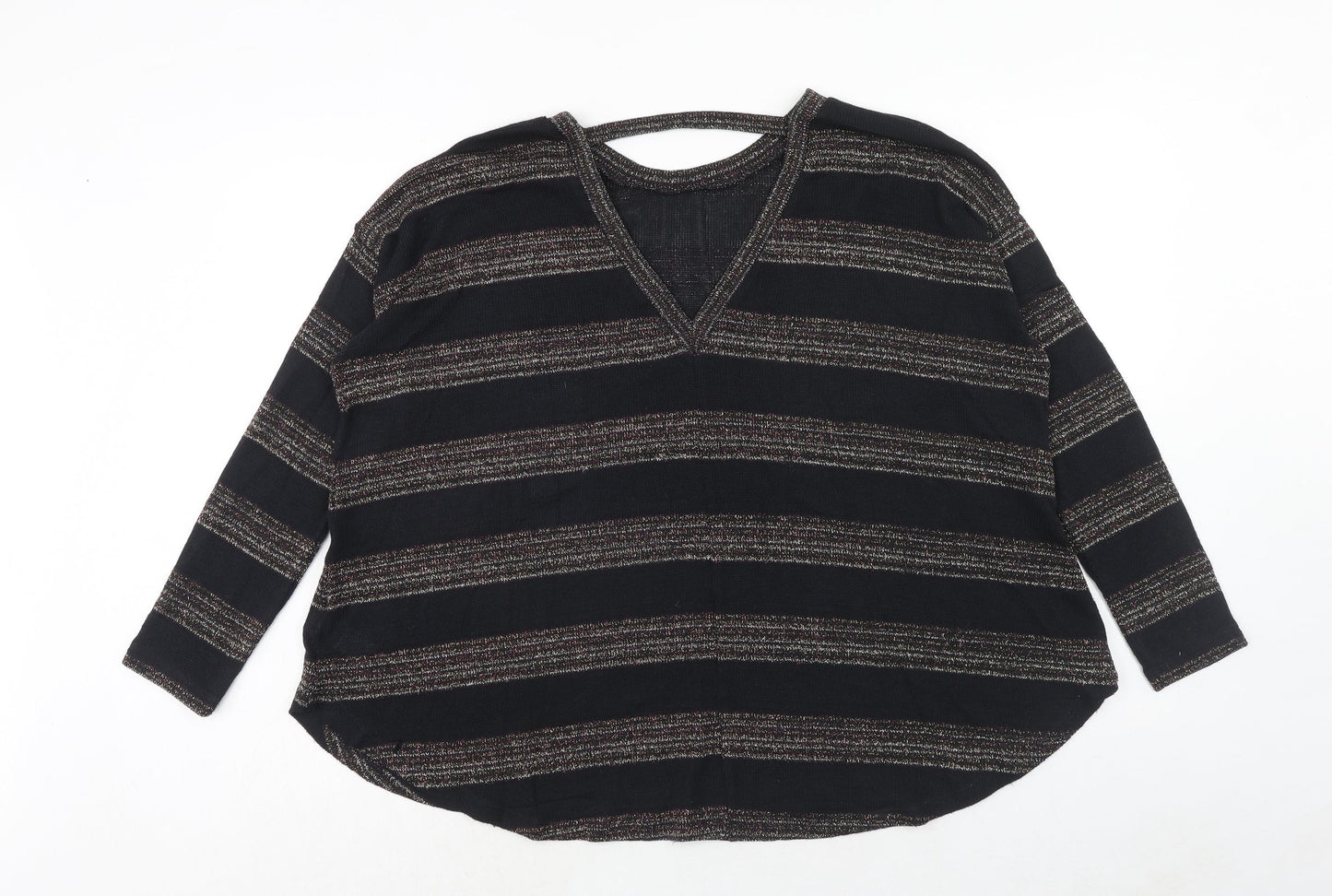 NEXT Womens Black Round Neck Striped Polyester Pullover Jumper Size 12