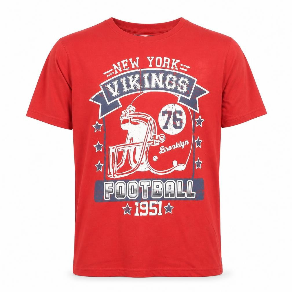 Exodus Mens Red Cotton T-Shirt Size S Round Neck - New York Vikings