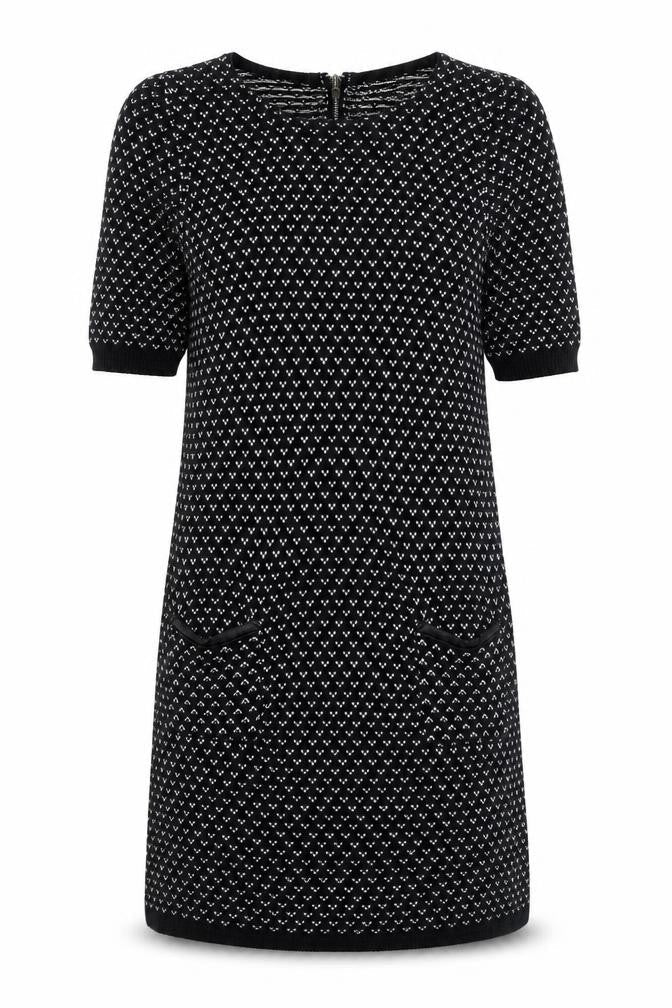 Cooperative Womens Black Geometric Cotton Jumper Dress Size L Round Neck Zip