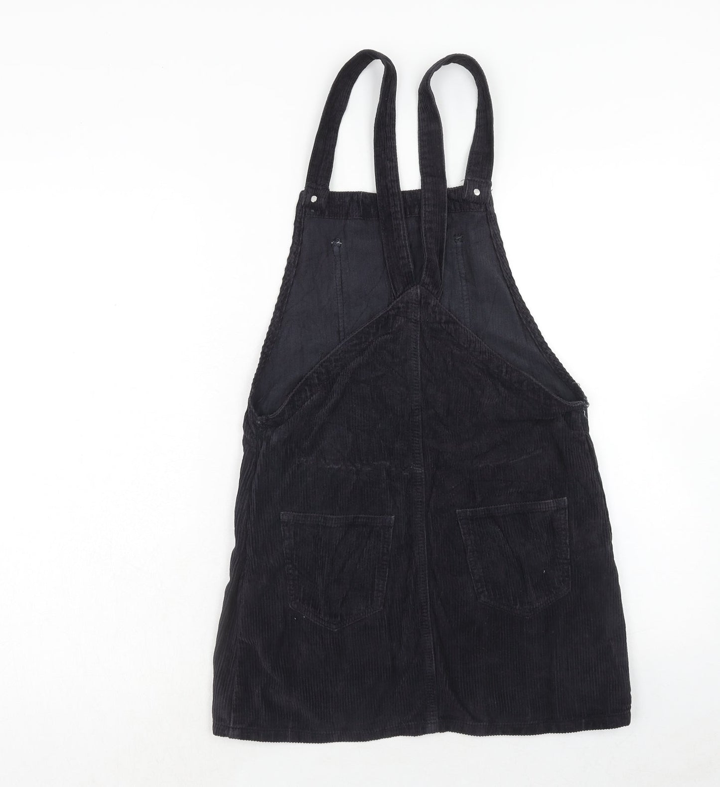 Topshop Womens Blue Cotton Pinafore/Dungaree Dress Size 6 Square Neck Button