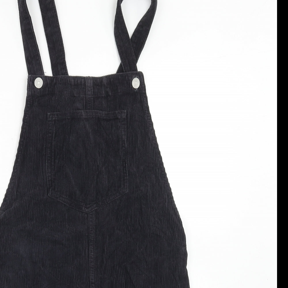 Topshop Womens Blue Cotton Pinafore/Dungaree Dress Size 6 Square Neck Button