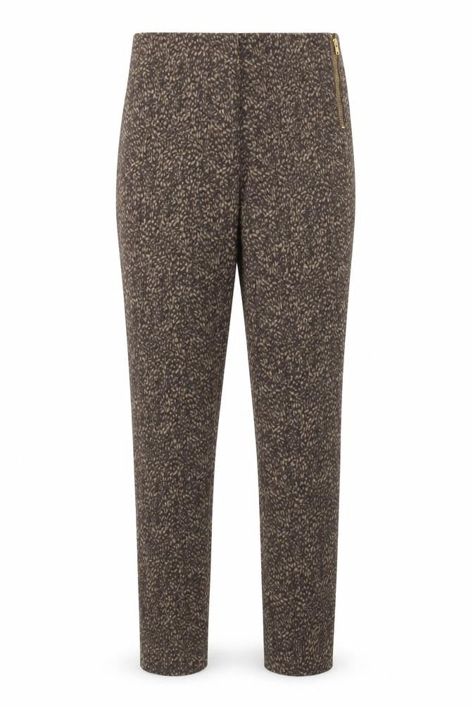 H&M Womens Brown Animal Print Cotton Trousers Size 6 Regular Zip