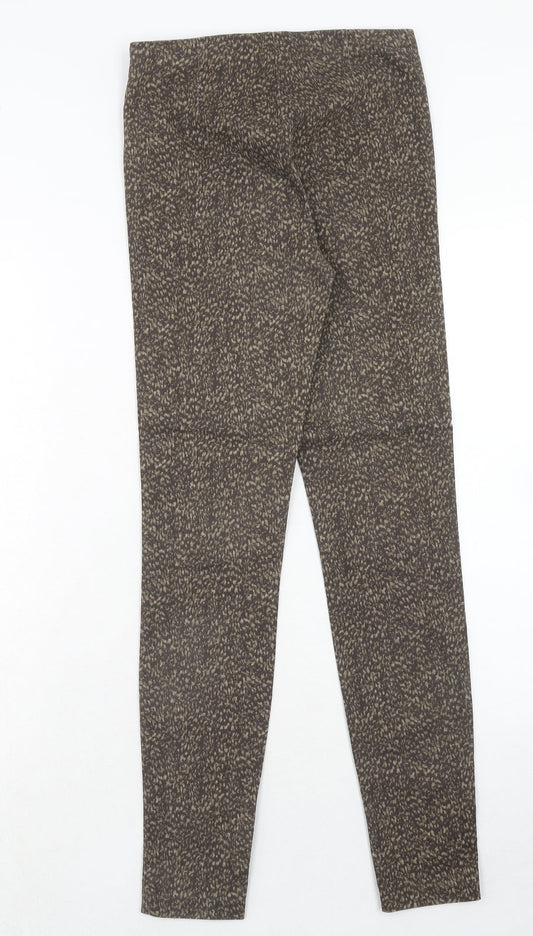 H&M Womens Brown Animal Print Cotton Trousers Size 6 Regular Zip