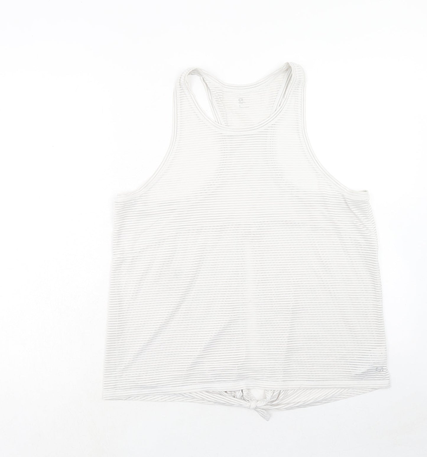 Gap Womens White Striped Nylon Basic Polo Size L Round Neck Pullover