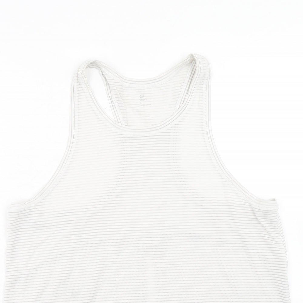 Gap Womens White Striped Nylon Basic Polo Size L Round Neck Pullover