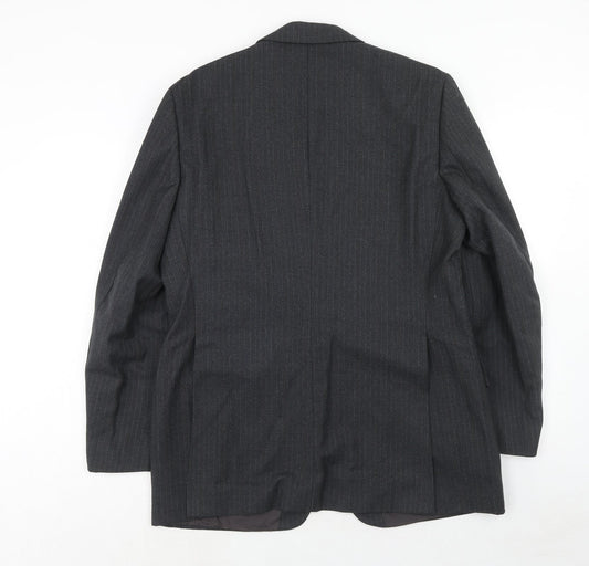 Blue Quill Mens Grey Striped Wool Jacket Suit Jacket Size 40 Regular