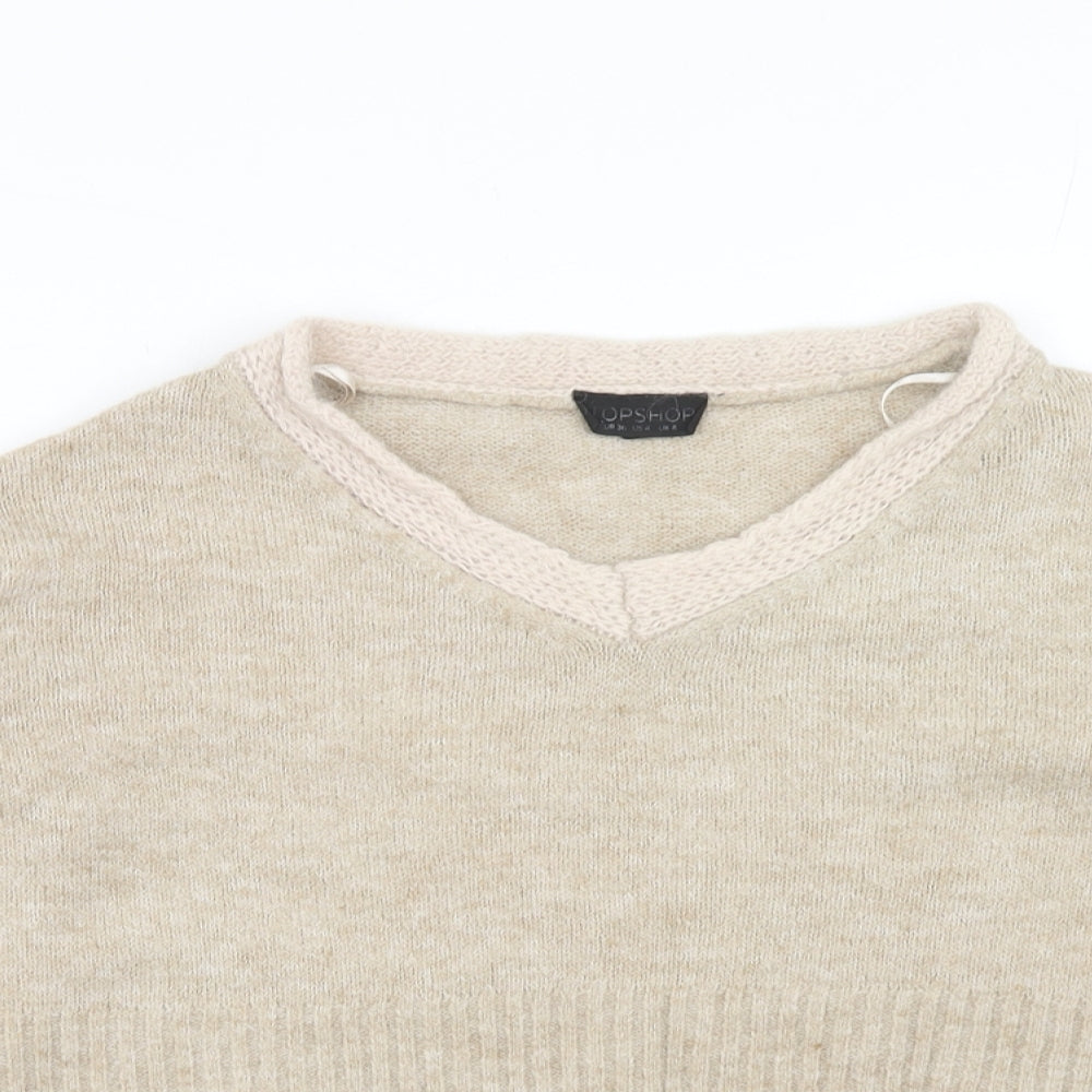 Topshop Womens Brown V-Neck Acrylic Pullover Jumper Size 8