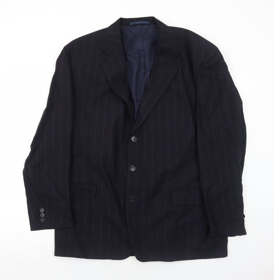 Jeremy Strauss Mens Blue Striped Wool Jacket Suit Jacket Size 44 Regular