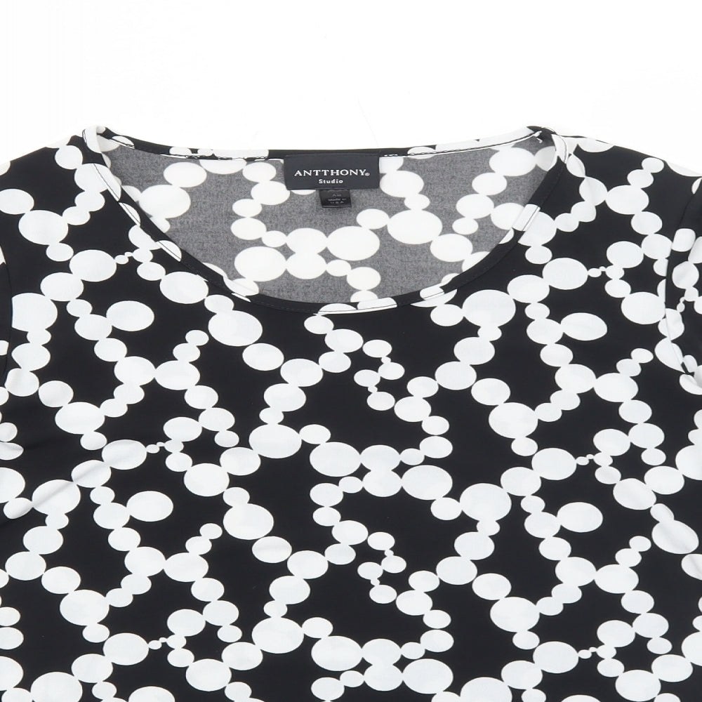 Antthony Womens Black Polka Dot Polyester Basic T-Shirt Size XS Round Neck